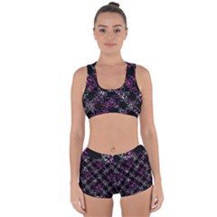 Dark Intersecting Lace Pattern Racerback Boyleg Bikini Set by dflcprints