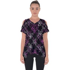 Dark Intersecting Lace Pattern Cut Out Side Drop Tee by dflcprints