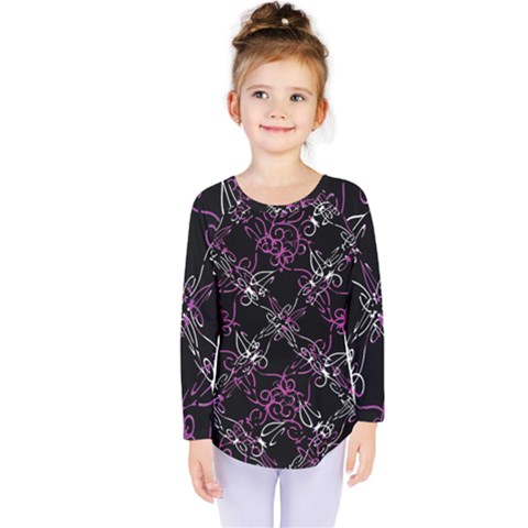 Dark Intersecting Lace Pattern Kids  Long Sleeve Tee by dflcprints