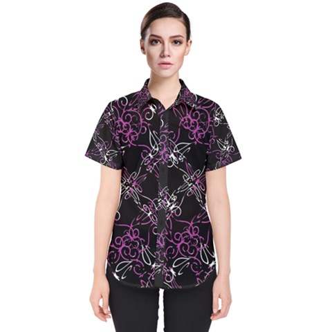 Dark Intersecting Lace Pattern Women s Short Sleeve Shirt by dflcprints