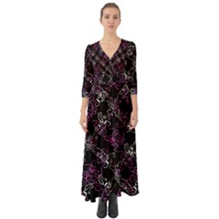 Dark Intersecting Lace Pattern Button Up Boho Maxi Dress by dflcprints