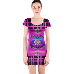 Flower Cartoon In A Cave Pop Art Short Sleeve Bodycon Dress by pepitasart