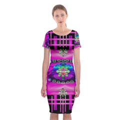 Flower Cartoon In A Cave Pop Art Classic Short Sleeve Midi Dress by pepitasart