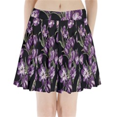 Purple Tulip Print Pleated Mini Skirt by CasaDiModa