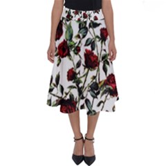 Red Roses Perfect Length Midi Skirt