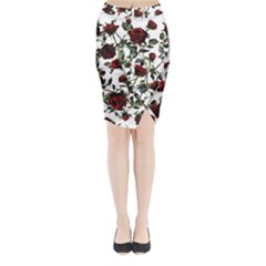 Red Roses Midi Wrap Pencil Skirt