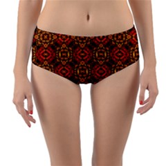 Colorful Ornate Pattern Design Reversible Mid-waist Bikini Bottoms