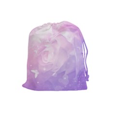 Beautiful Rose, Soft Violet Colors Drawstring Pouches (large)  by FantasyWorld7