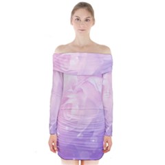 Beautiful Rose, Soft Violet Colors Long Sleeve Off Shoulder Dress