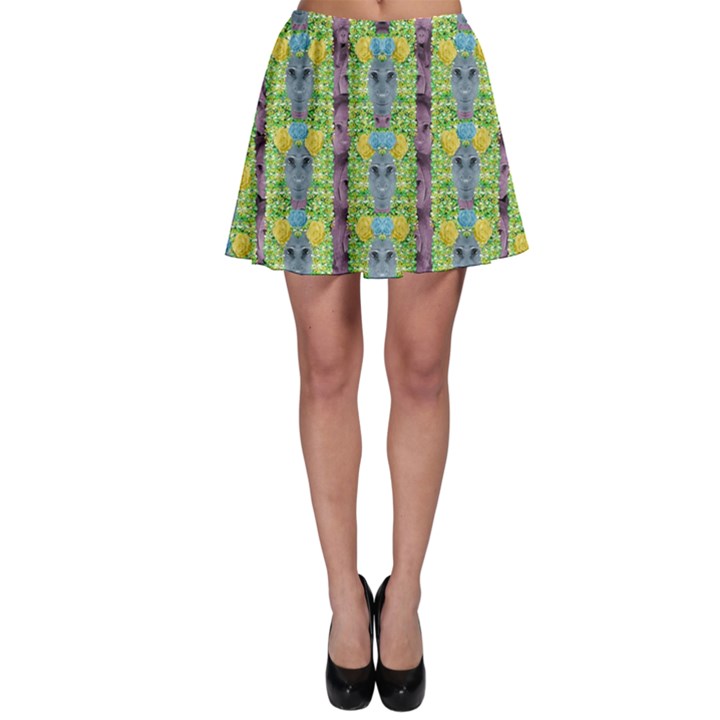 Decorative Summer Girls With Flower Hair Skater Skirt