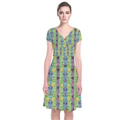 Decorative Summer Girls With Flower Hair Short Sleeve Front Wrap Dress by pepitasart