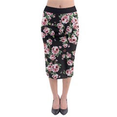 Pink Roses Print Midi Pencil Skirt