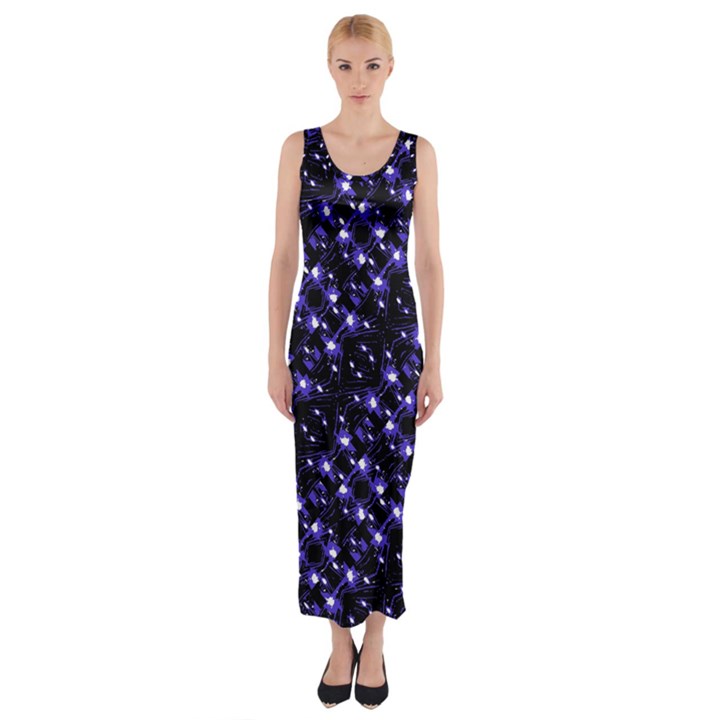 Dark Galaxy Stripes Pattern Fitted Maxi Dress