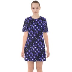 Dark Galaxy Stripes Pattern Sixties Short Sleeve Mini Dress by dflcprints