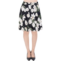 White Tulip Print Velvet High Waist Skirt by CasaDiModa