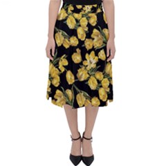 Yellow Tulip Print Folding Skater Skirt by CasaDiModa