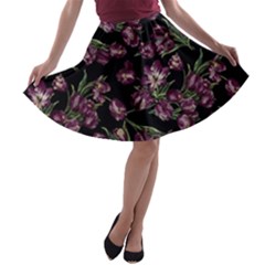 Purple Tulip Print A-line Skater Skirt by CasaDiModa