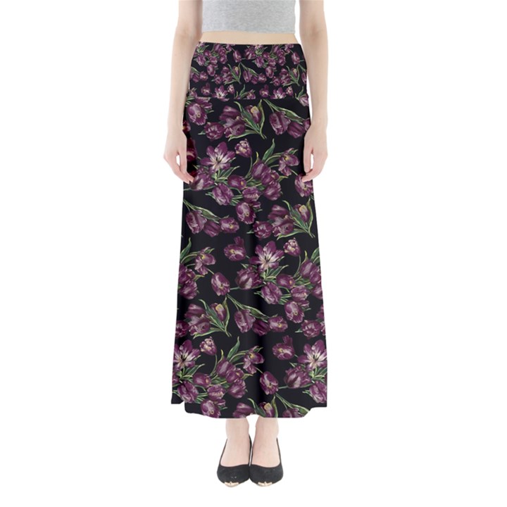 Purple Tulip print Full Length Maxi Skirt