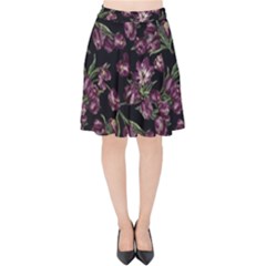 Purple Tulip Print Velvet High Waist Skirt by CasaDiModa