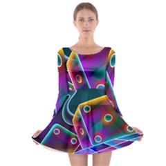 3d Cube Dice Neon Long Sleeve Skater Dress by Sapixe