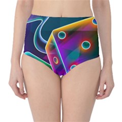 3d Cube Dice Neon High-waist Bikini Bottoms by Sapixe