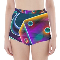 3d Cube Dice Neon High-waisted Bikini Bottoms by Sapixe