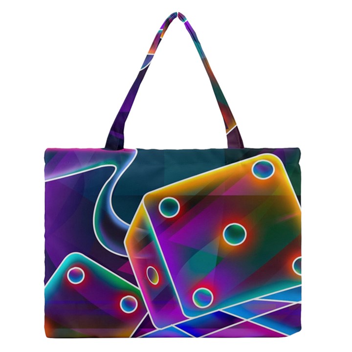 3d Cube Dice Neon Zipper Medium Tote Bag