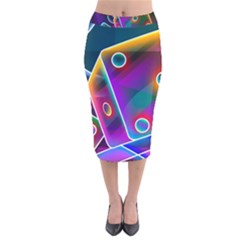 3d Cube Dice Neon Velvet Midi Pencil Skirt by Sapixe