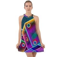 3d Cube Dice Neon Halter Tie Back Chiffon Dress by Sapixe