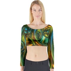 3d Transparent Glass Shapes Mixture Of Dark Yellow Green Glass Mixture Artistic Glassworks Long Sleeve Crop Top by Sapixe