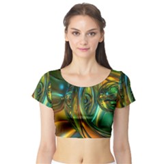 3d Transparent Glass Shapes Mixture Of Dark Yellow Green Glass Mixture Artistic Glassworks Short Sleeve Crop Top by Sapixe