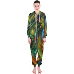 3d Transparent Glass Shapes Mixture Of Dark Yellow Green Glass Mixture Artistic Glassworks Hooded Jumpsuit (ladies)  by Sapixe