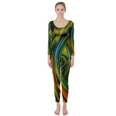 3d Transparent Glass Shapes Mixture Of Dark Yellow Green Glass Mixture Artistic Glassworks Long Sleeve Catsuit by Sapixe