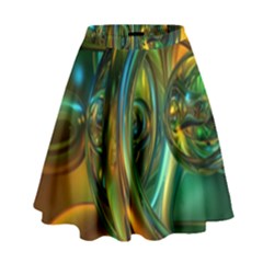 3d Transparent Glass Shapes Mixture Of Dark Yellow Green Glass Mixture Artistic Glassworks High Waist Skirt by Sapixe