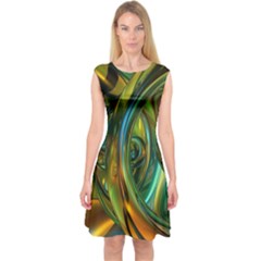 3d Transparent Glass Shapes Mixture Of Dark Yellow Green Glass Mixture Artistic Glassworks Capsleeve Midi Dress by Sapixe