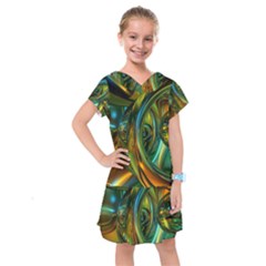 3d Transparent Glass Shapes Mixture Of Dark Yellow Green Glass Mixture Artistic Glassworks Kids  Drop Waist Dress by Sapixe