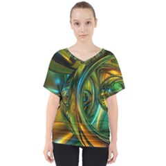 3d Transparent Glass Shapes Mixture Of Dark Yellow Green Glass Mixture Artistic Glassworks V-neck Dolman Drape Top by Sapixe