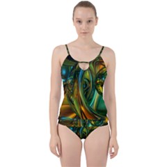 3d Transparent Glass Shapes Mixture Of Dark Yellow Green Glass Mixture Artistic Glassworks Cut Out Top Tankini Set by Sapixe