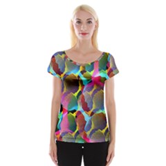 3d Pattern Mix Cap Sleeve Tops by Sapixe