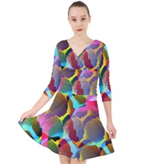 3d Pattern Mix Quarter Sleeve Front Wrap Dress by Sapixe