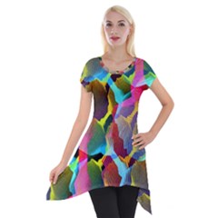 3d Pattern Mix Short Sleeve Side Drop Tunic by Sapixe