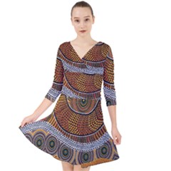 Aboriginal Traditional Pattern Quarter Sleeve Front Wrap Dress