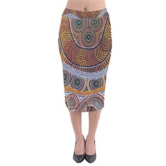 Aboriginal Traditional Pattern Velvet Midi Pencil Skirt by Sapixe