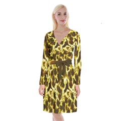 Abstract Pattern Long Sleeve Velvet Front Wrap Dress