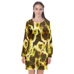 Abstract Pattern Long Sleeve Chiffon Shift Dress 