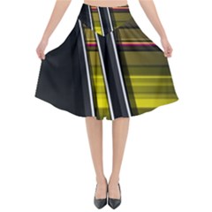 Abstract Multicolor Vectors Flow Lines Graphics Flared Midi Skirt