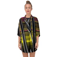 Abstract Multicolor Vectors Flow Lines Graphics Half Sleeve Chiffon Kimono