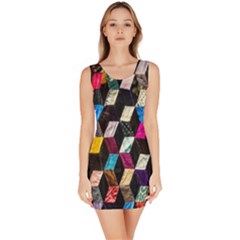 Abstract Multicolor Cubes 3d Quilt Fabric Bodycon Dress