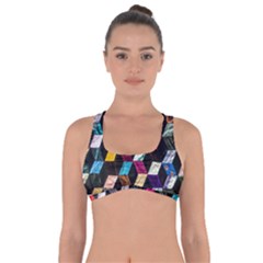 Abstract Multicolor Cubes 3d Quilt Fabric Got No Strings Sports Bra