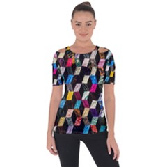 Abstract Multicolor Cubes 3d Quilt Fabric Short Sleeve Top